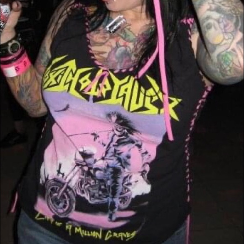 Large/XL Toxic Holocaust Pink lace up top Metal Punk Thrash